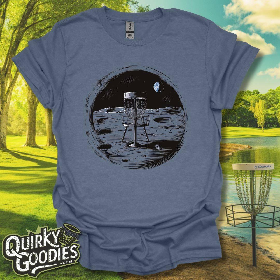 Disc Golf Basket on Moon T-Shirt