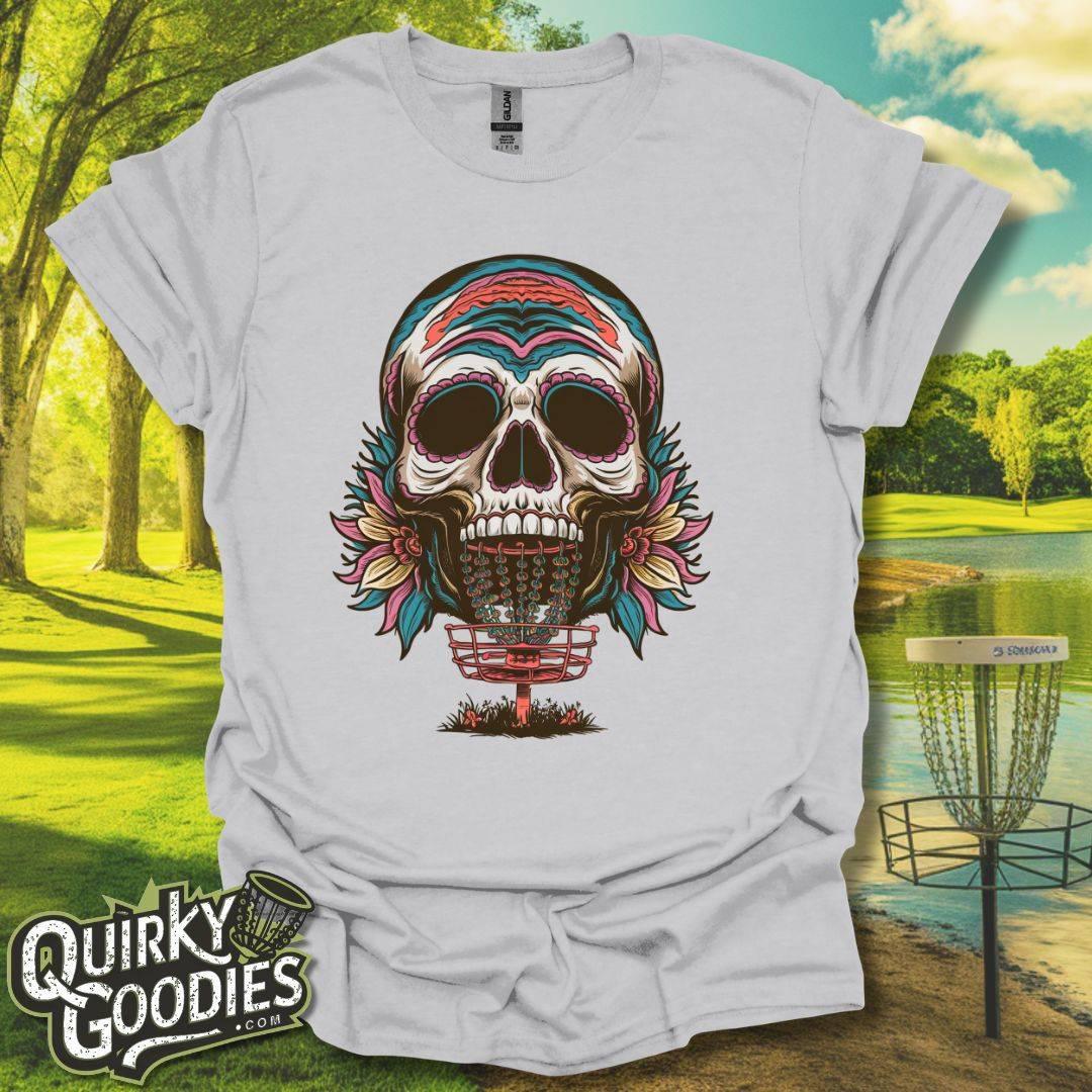 Disc Golf Skull Flower Basket T-Shirt