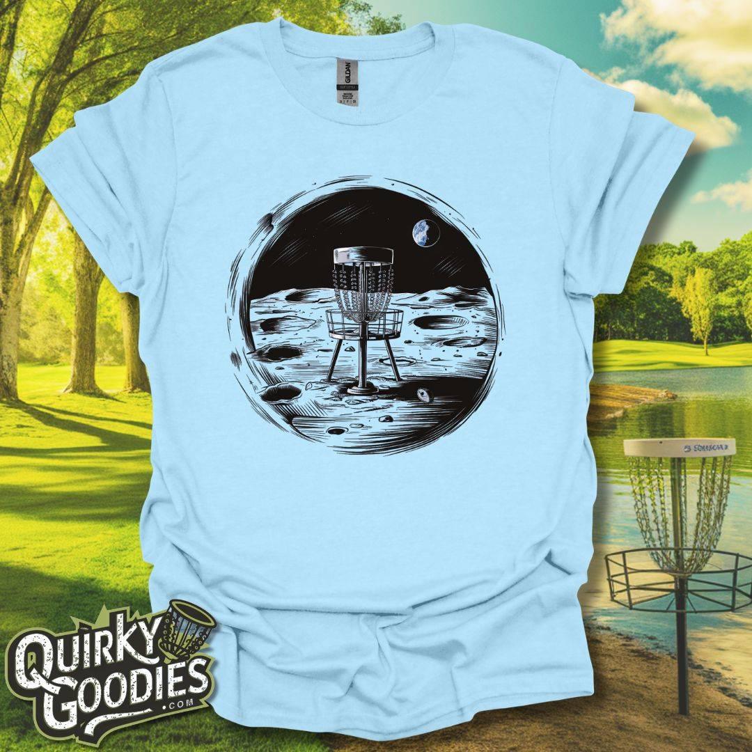 Disc Golf Basket on Moon T-Shirt