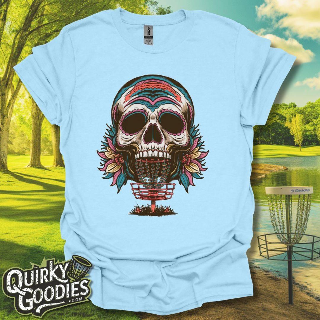 Disc Golf Skull Flower Basket T-Shirt
