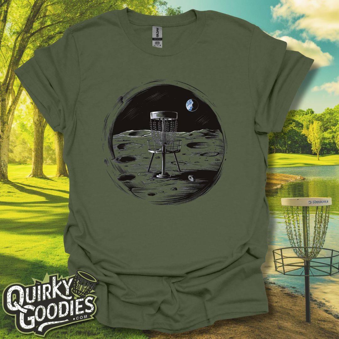 Disc Golf Basket on Moon T-Shirt