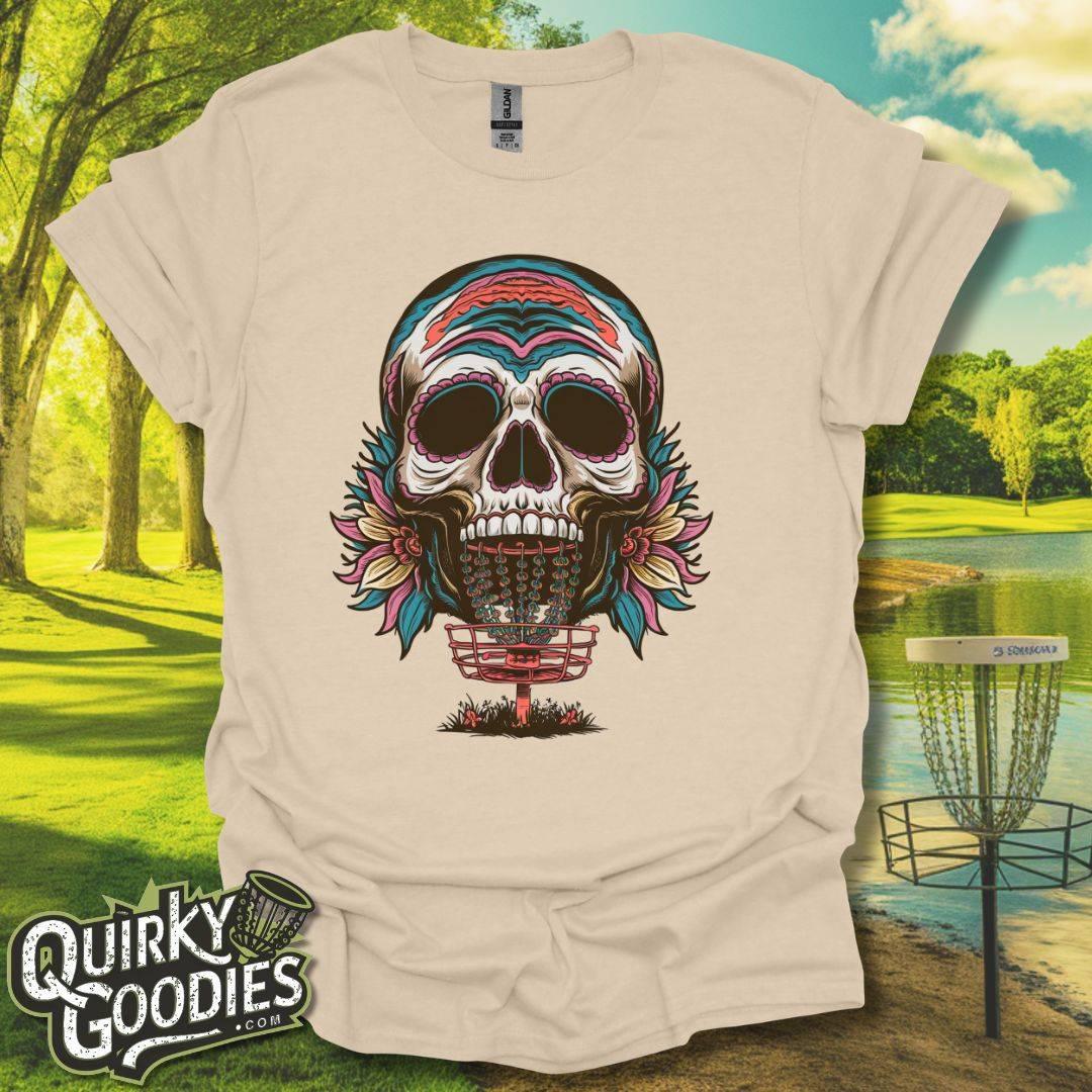 Disc Golf Skull Flower Basket T-Shirt