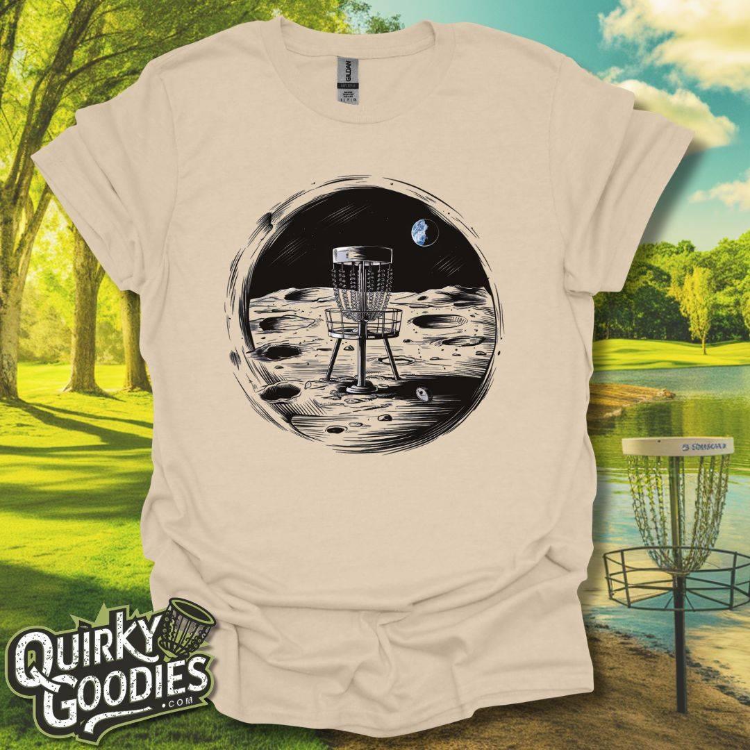 Disc Golf Basket on Moon T-Shirt