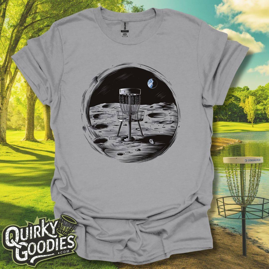 Disc Golf Basket on Moon T-Shirt