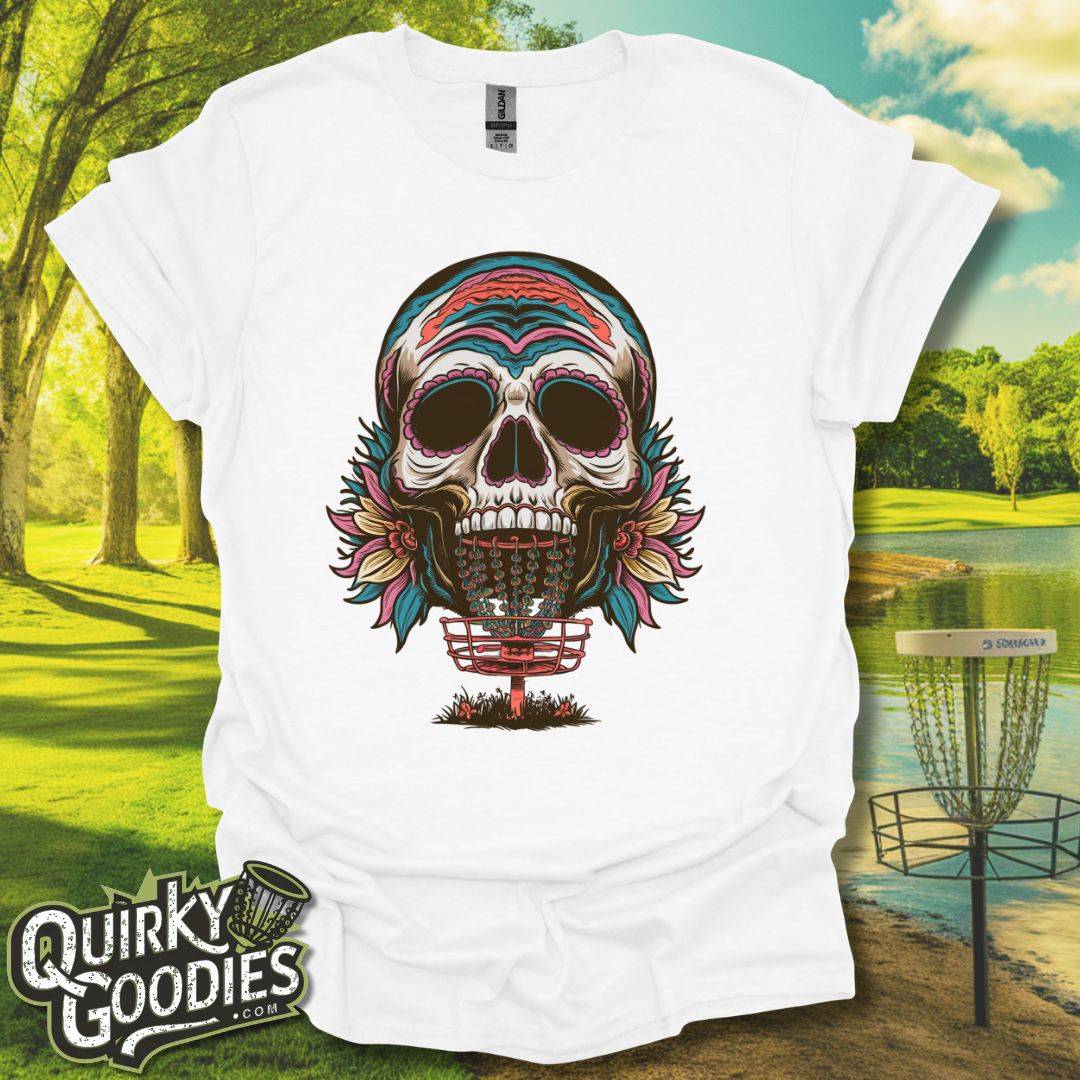 Disc Golf Skull Flower Basket T-Shirt