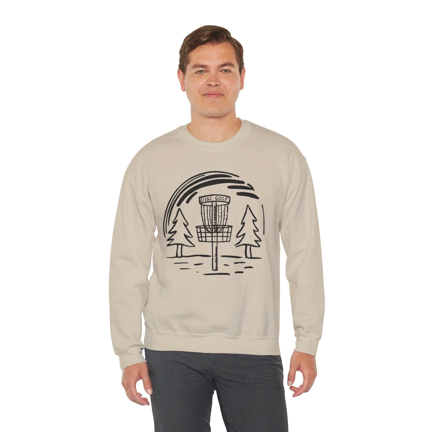 Simple Hand-drawn Disc Golf Basket and Trees - Unisex Heavy Blend™ Crewneck Sweatshirt