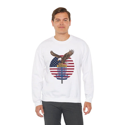 Disc Golf Sweatshirt - American Flag Eagle Disc Golf Basket  - Unisex Heavy Blend™ Crewneck Sweatshirt