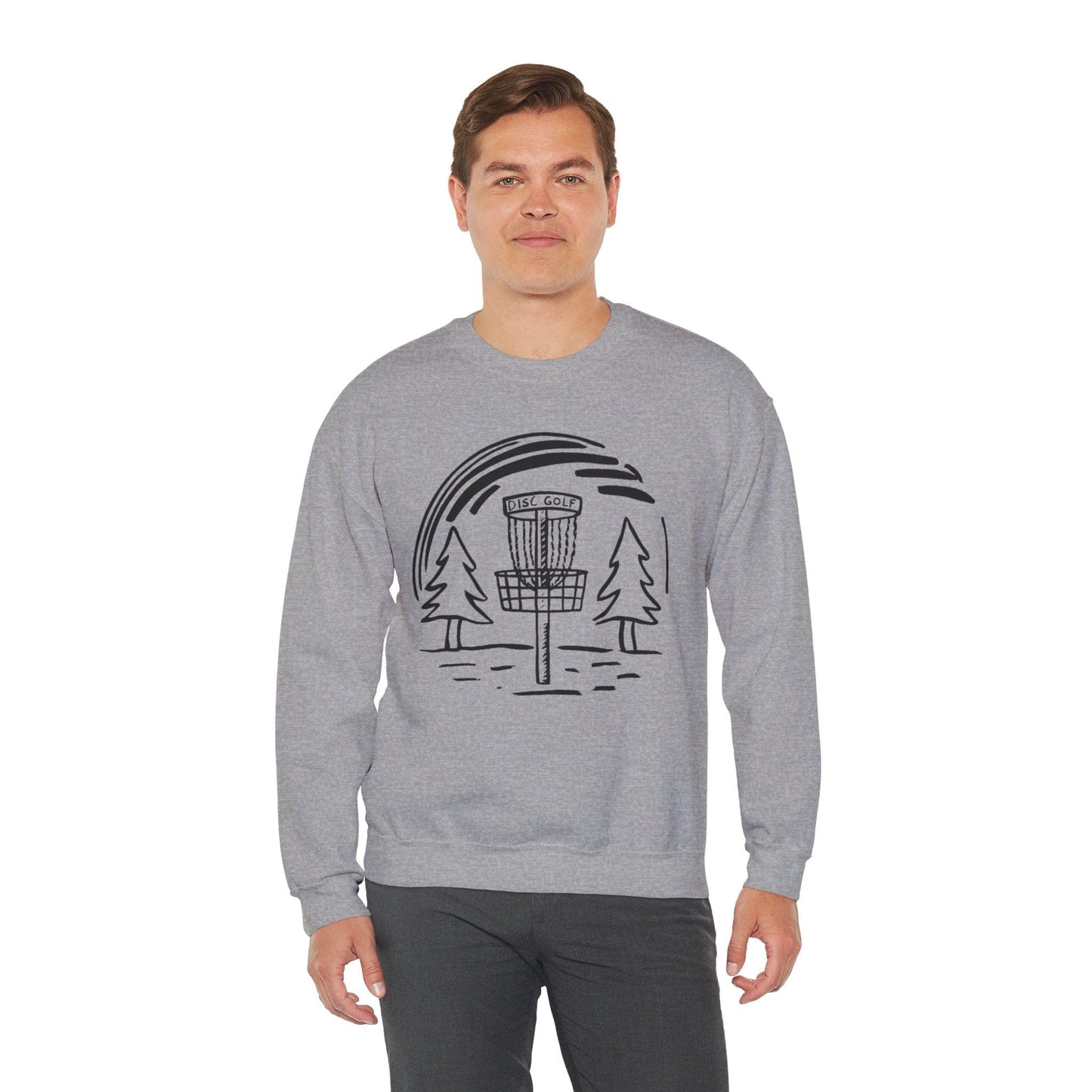 Simple Hand-drawn Disc Golf Basket and Trees - Unisex Heavy Blend™ Crewneck Sweatshirt