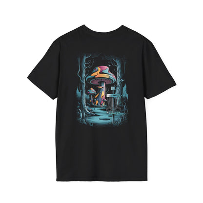 Disc Golf Basket Mushroom Tree (Back Print) T-Shirt