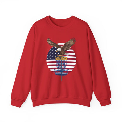 Disc Golf Sweatshirt - American Flag Eagle Disc Golf Basket  - Unisex Heavy Blend™ Crewneck Sweatshirt