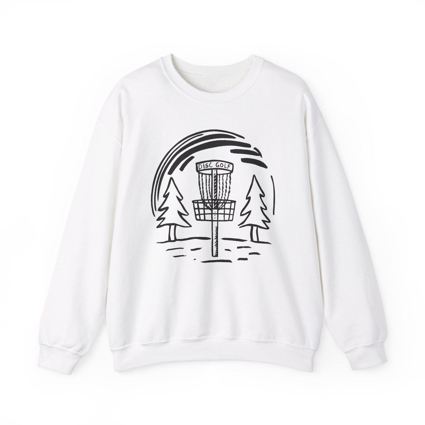 Simple Hand-drawn Disc Golf Basket and Trees - Unisex Heavy Blend™ Crewneck Sweatshirt