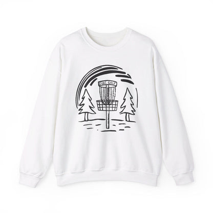 Simple Hand-drawn Disc Golf Basket and Trees - Unisex Heavy Blend™ Crewneck Sweatshirt