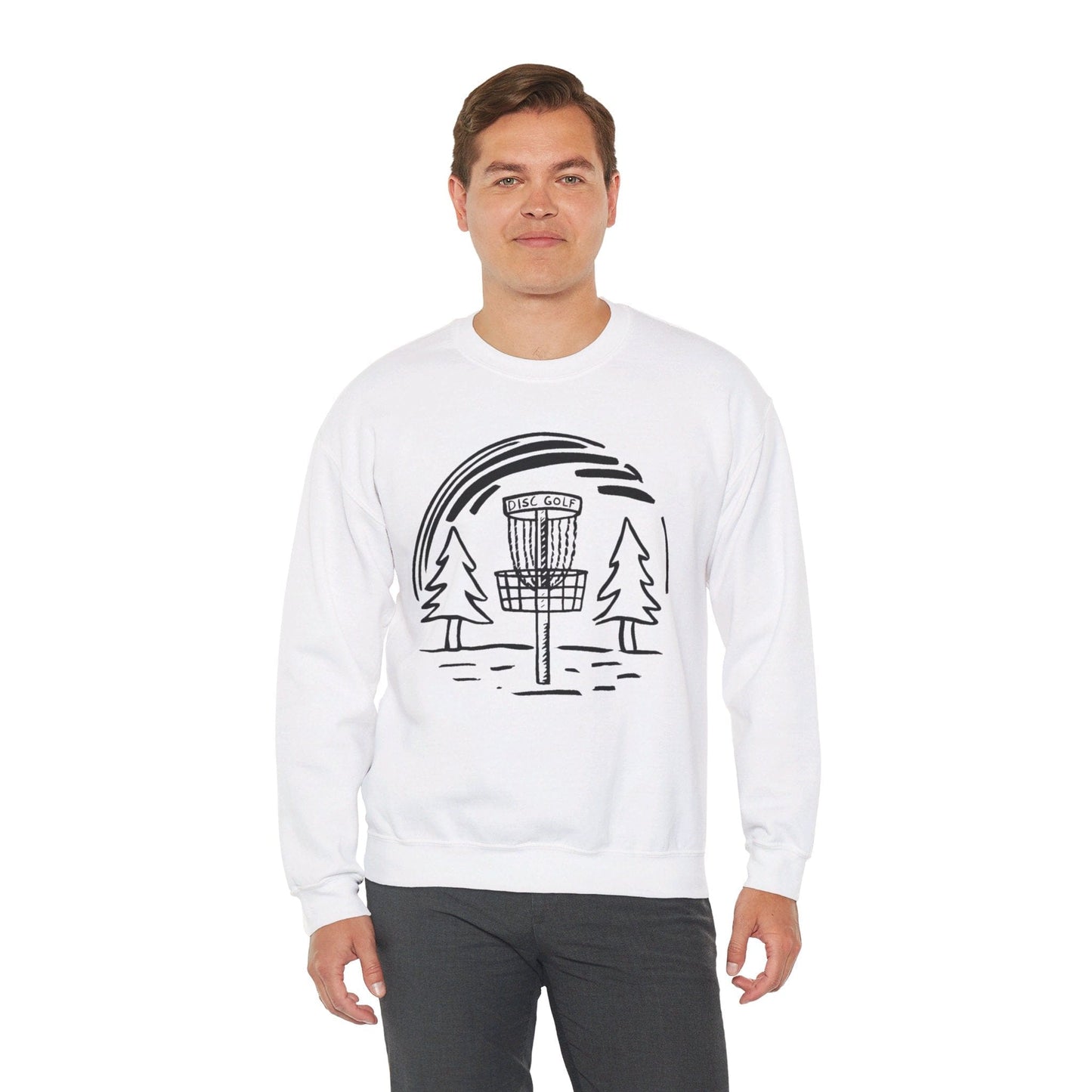 Simple Hand-drawn Disc Golf Basket and Trees - Unisex Heavy Blend™ Crewneck Sweatshirt