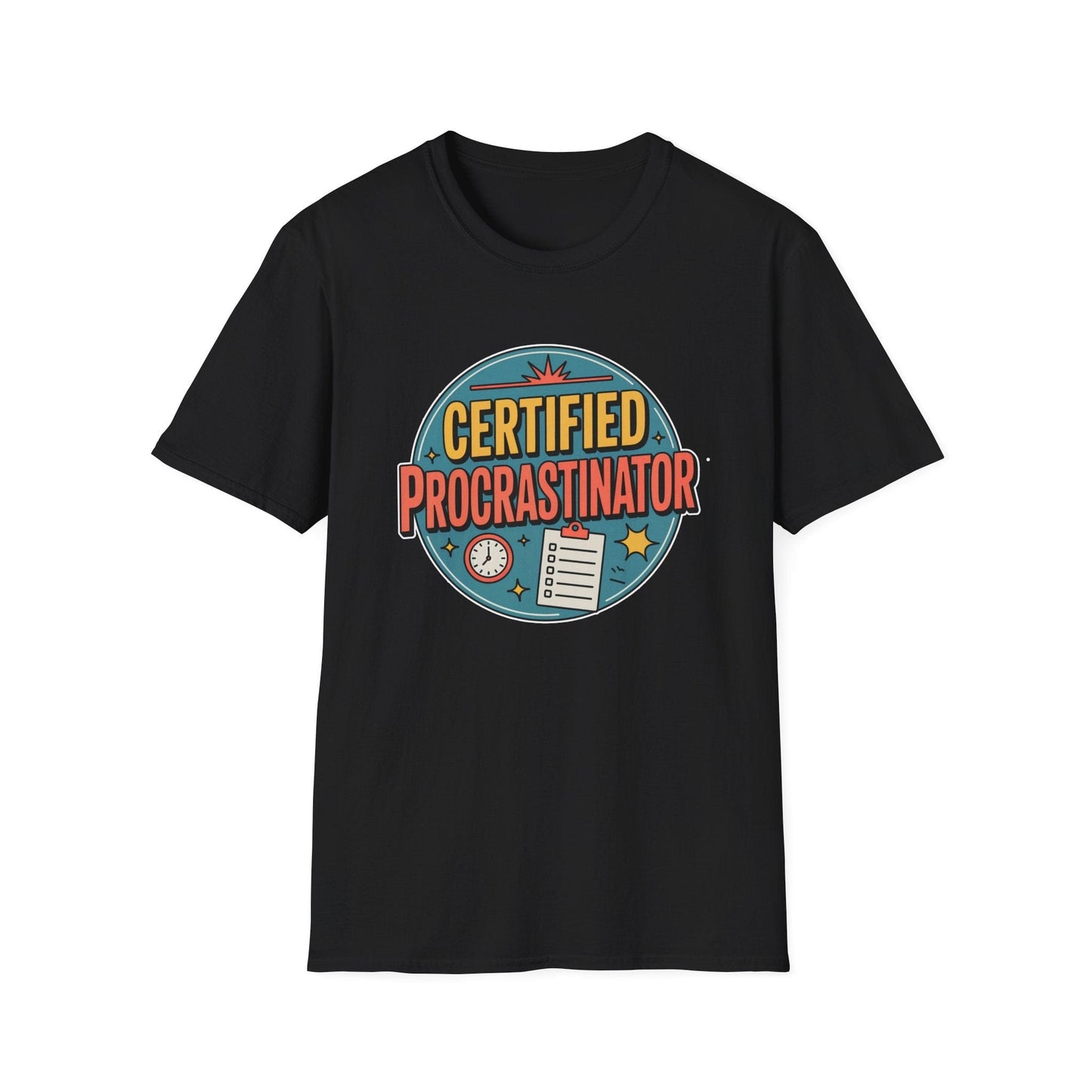 Certified Procrastinator T-Shirt – Funny Badge Style Humor Tee