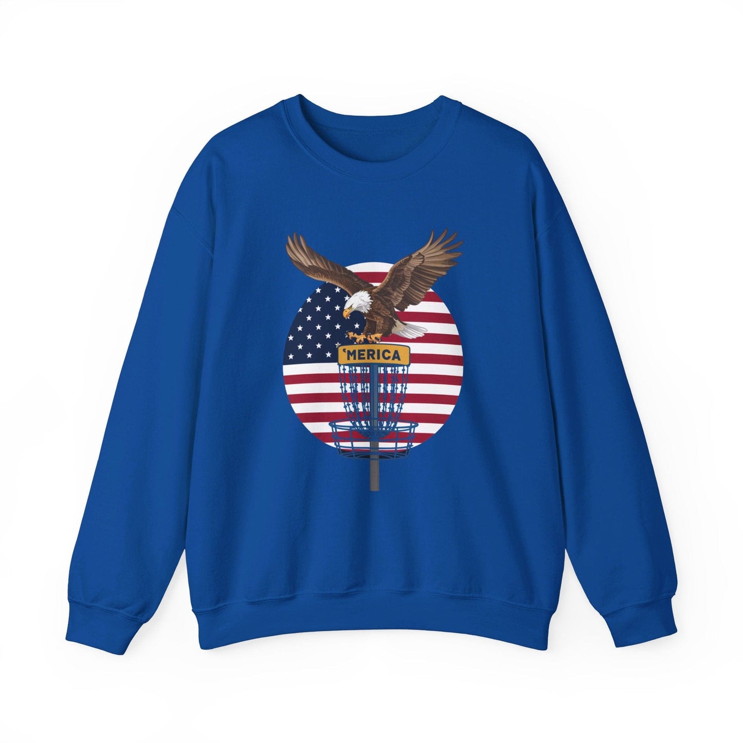 Disc Golf Sweatshirt - American Flag Eagle Disc Golf Basket  - Unisex Heavy Blend™ Crewneck Sweatshirt