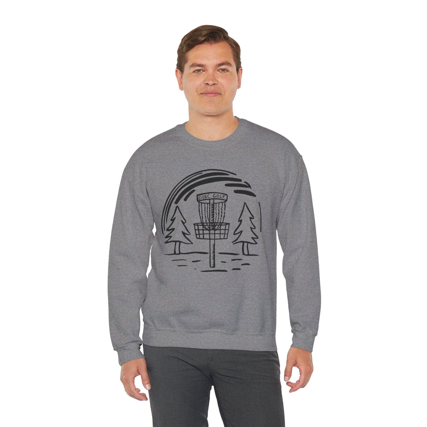 Simple Hand-drawn Disc Golf Basket and Trees - Unisex Heavy Blend™ Crewneck Sweatshirt