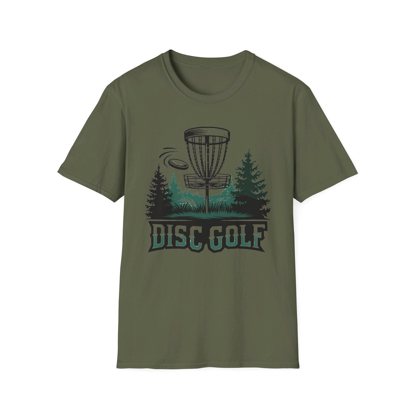 Disc Golf Basket with Trees and Disc T-Shirt