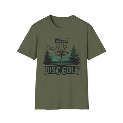 Disc Golf Basket with Trees and Disc T-Shirt