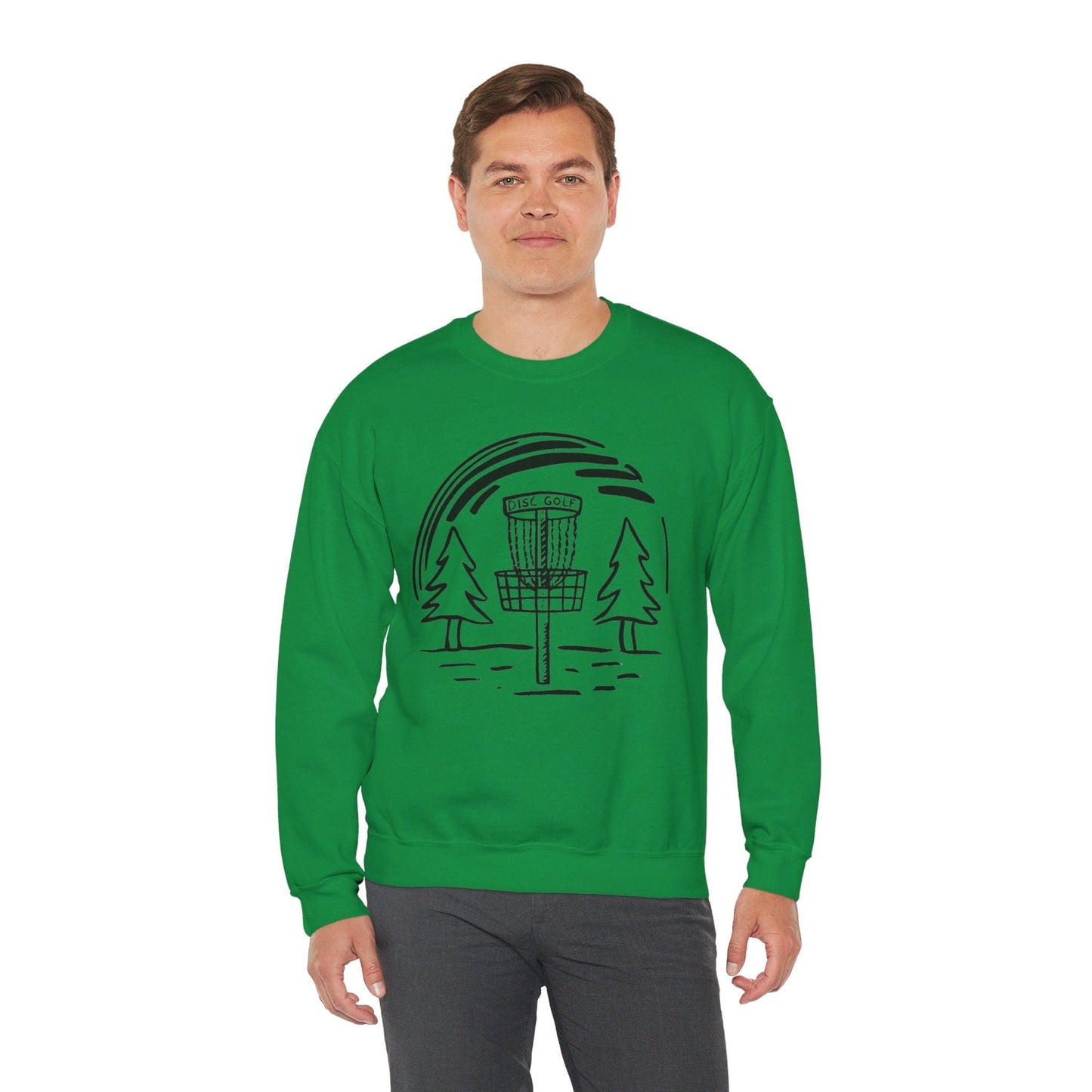 Simple Hand-drawn Disc Golf Basket and Trees - Unisex Heavy Blend™ Crewneck Sweatshirt