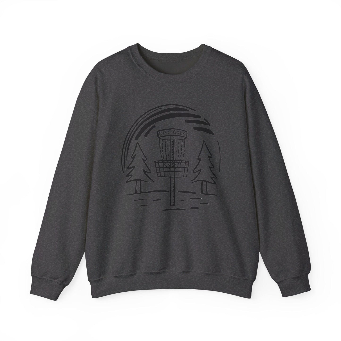 Simple Hand-drawn Disc Golf Basket and Trees - Unisex Heavy Blend™ Crewneck Sweatshirt