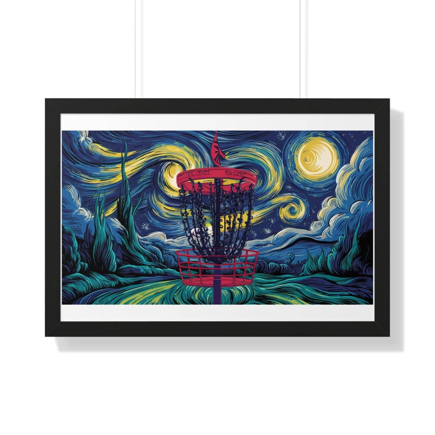 Starry Night Disc Golf Basket Poster - Framed Horizontal Poster - Quirky Goodies