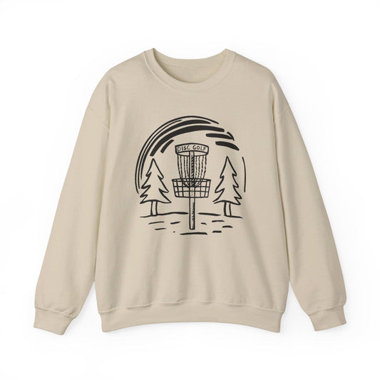 Simple Hand-drawn Disc Golf Basket and Trees - Unisex Heavy Blend™ Crewneck Sweatshirt