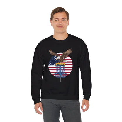 Disc Golf Sweatshirt - American Flag Eagle Disc Golf Basket  - Unisex Heavy Blend™ Crewneck Sweatshirt