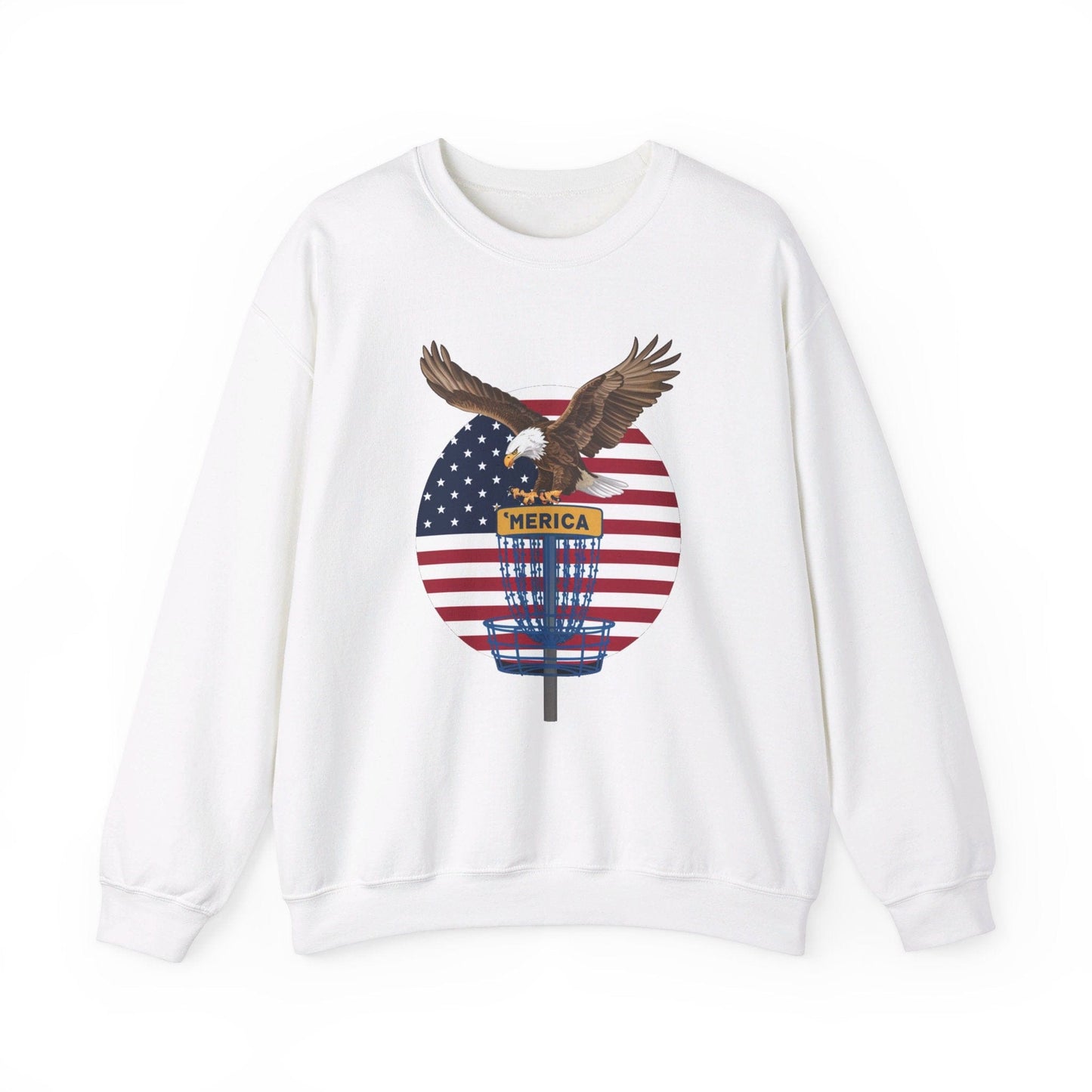 Disc Golf Sweatshirt - American Flag Eagle Disc Golf Basket  - Unisex Heavy Blend™ Crewneck Sweatshirt