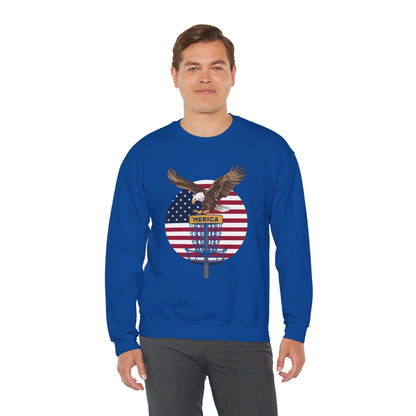 Disc Golf Sweatshirt - American Flag Eagle Disc Golf Basket  - Unisex Heavy Blend™ Crewneck Sweatshirt