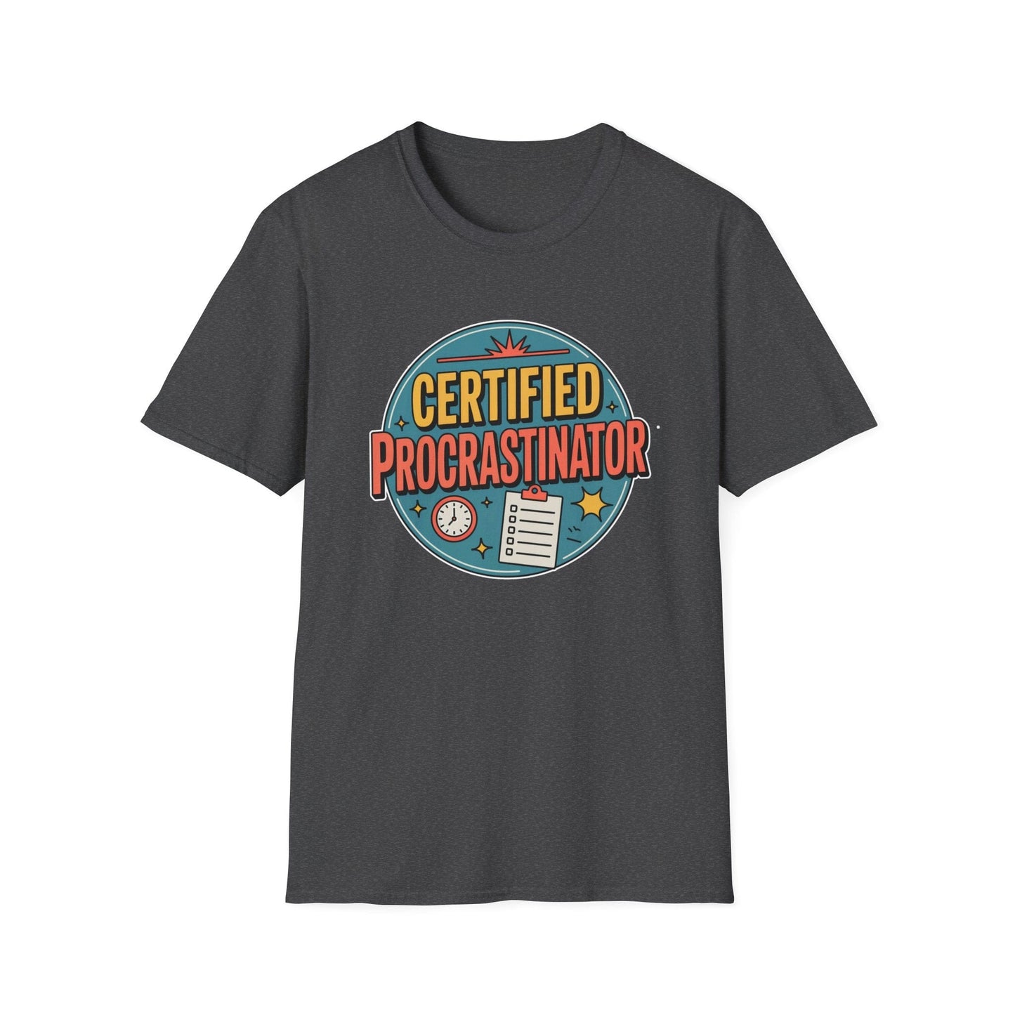 Certified Procrastinator T-Shirt – Funny Badge Style Humor Tee