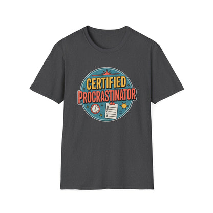 Certified Procrastinator T-Shirt – Funny Badge Style Humor Tee