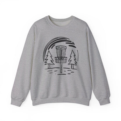 Simple Hand-drawn Disc Golf Basket and Trees - Unisex Heavy Blend™ Crewneck Sweatshirt