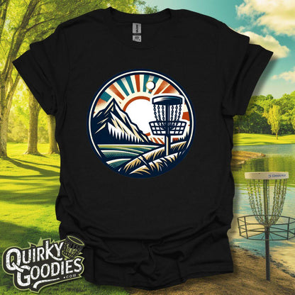 Scenic Disc Golf Shirt - Retro Mountain Scene T-Shirt