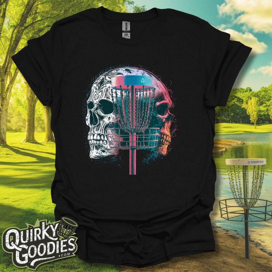 Disc Golf Double Exposure Skull Basket v2 T-Shirt