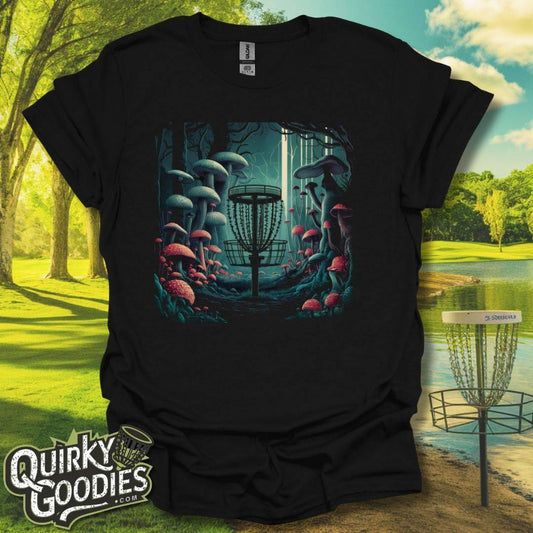 Disc Golf Basket Mushroom Forest T-Shirt