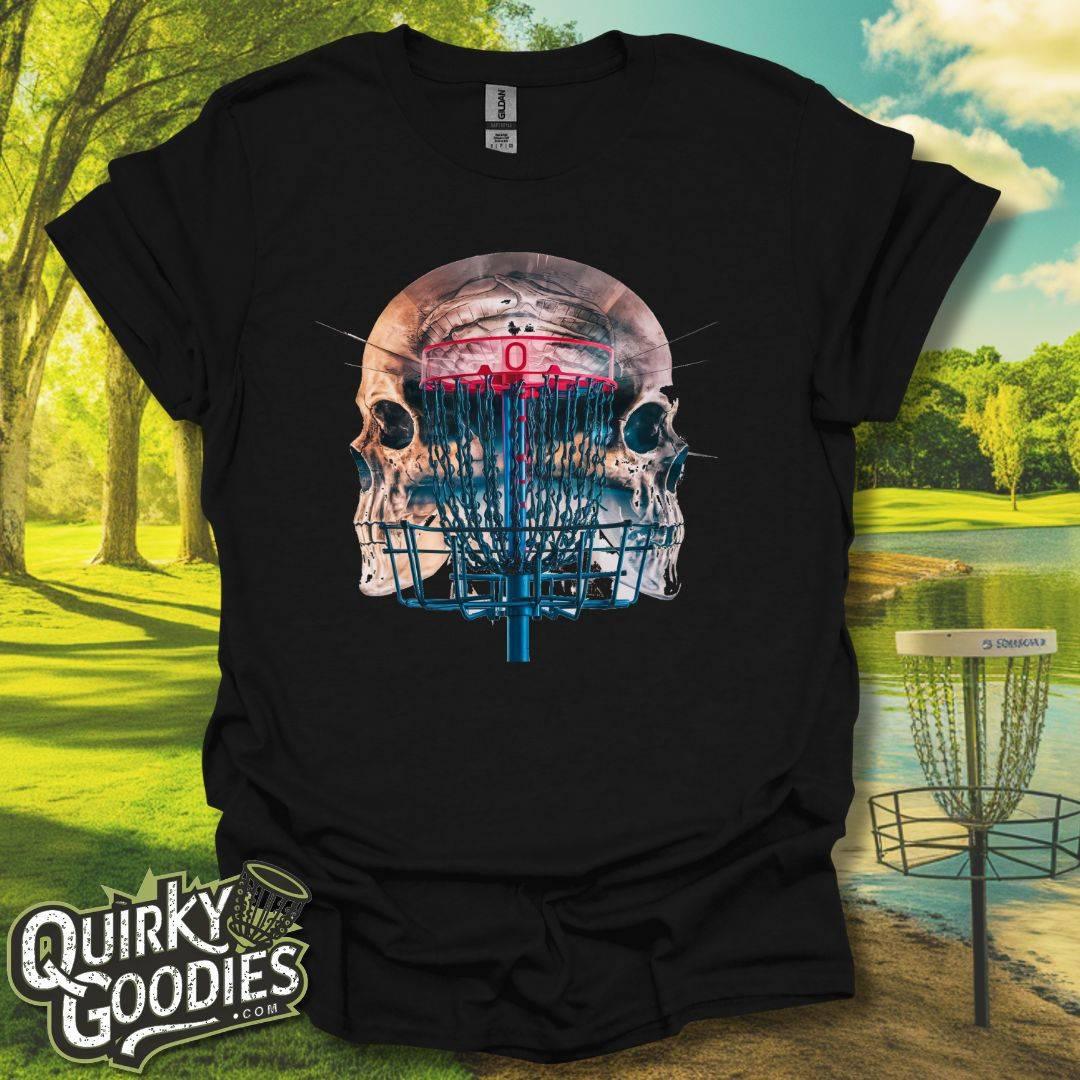 Disc Golf Double Exposure Skull Basket v1 T-Shirt