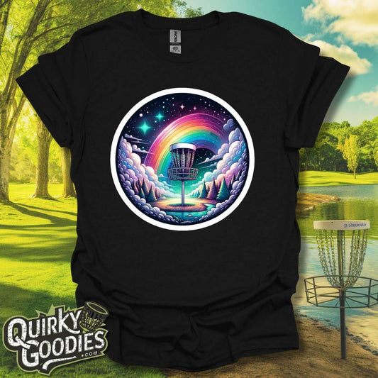 Disc Golf Basket Galaxy Rainbow T-Shirt