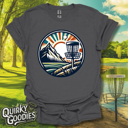 Scenic Disc Golf Shirt - Retro Mountain Scene T-Shirt