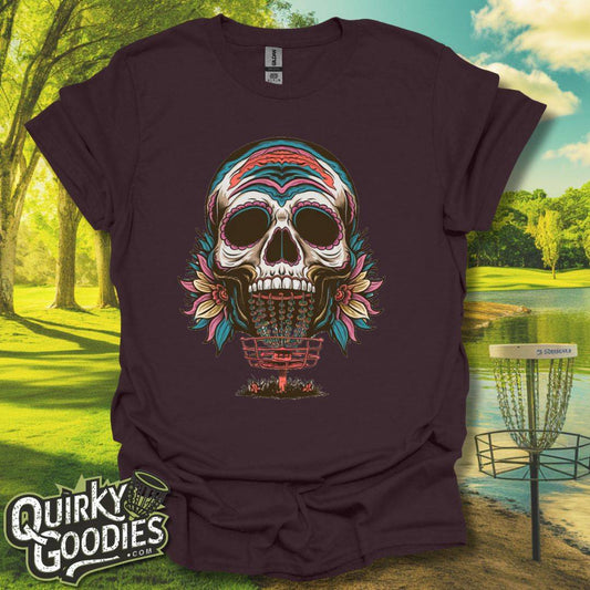 Disc Golf Skull Flower Basket T-Shirt