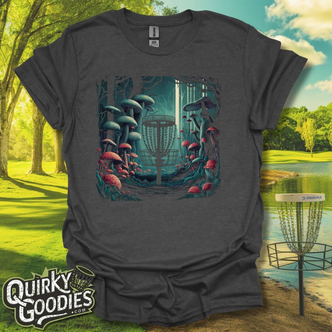 Disc Golf Basket Mushroom Forest T-Shirt