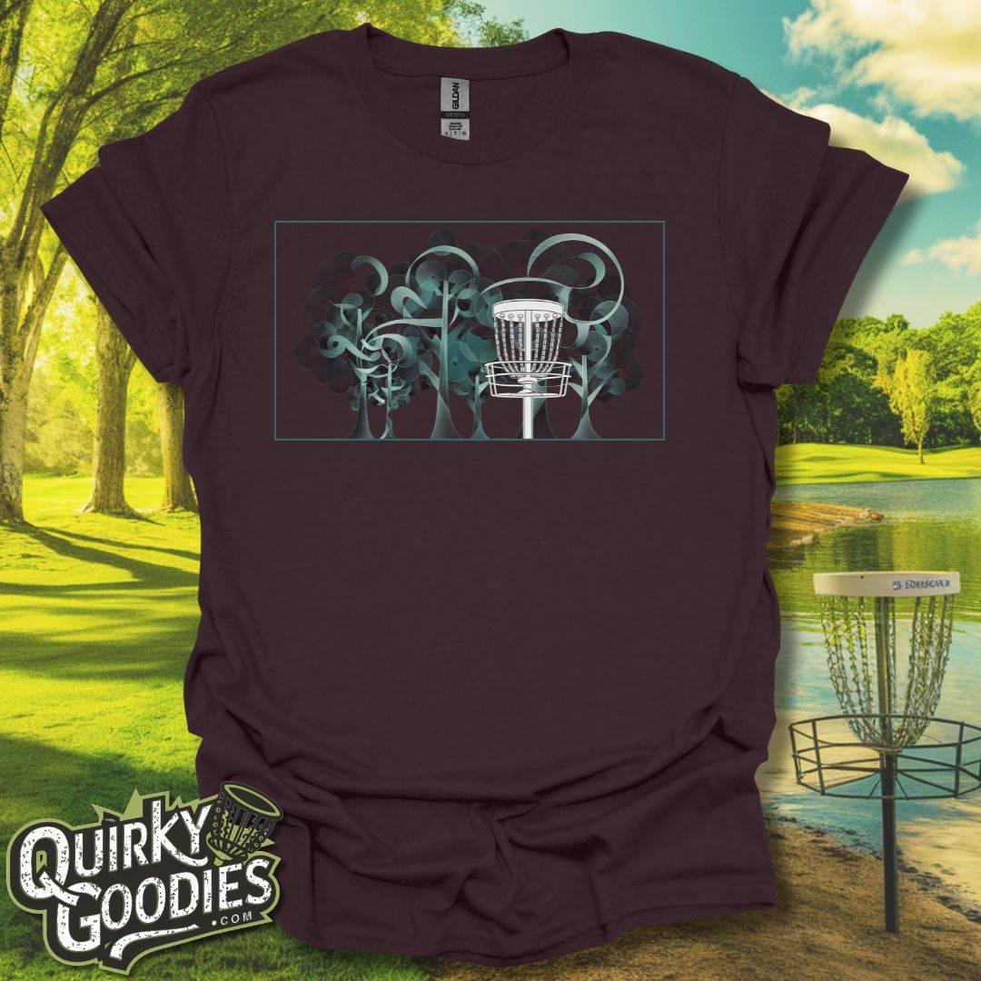 Disc Golf Basket Abstract Black and Teal T-Shirt