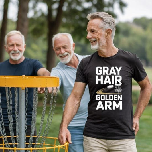 Gray Hair Golden Arm Funny Disc Golf T-Shirt