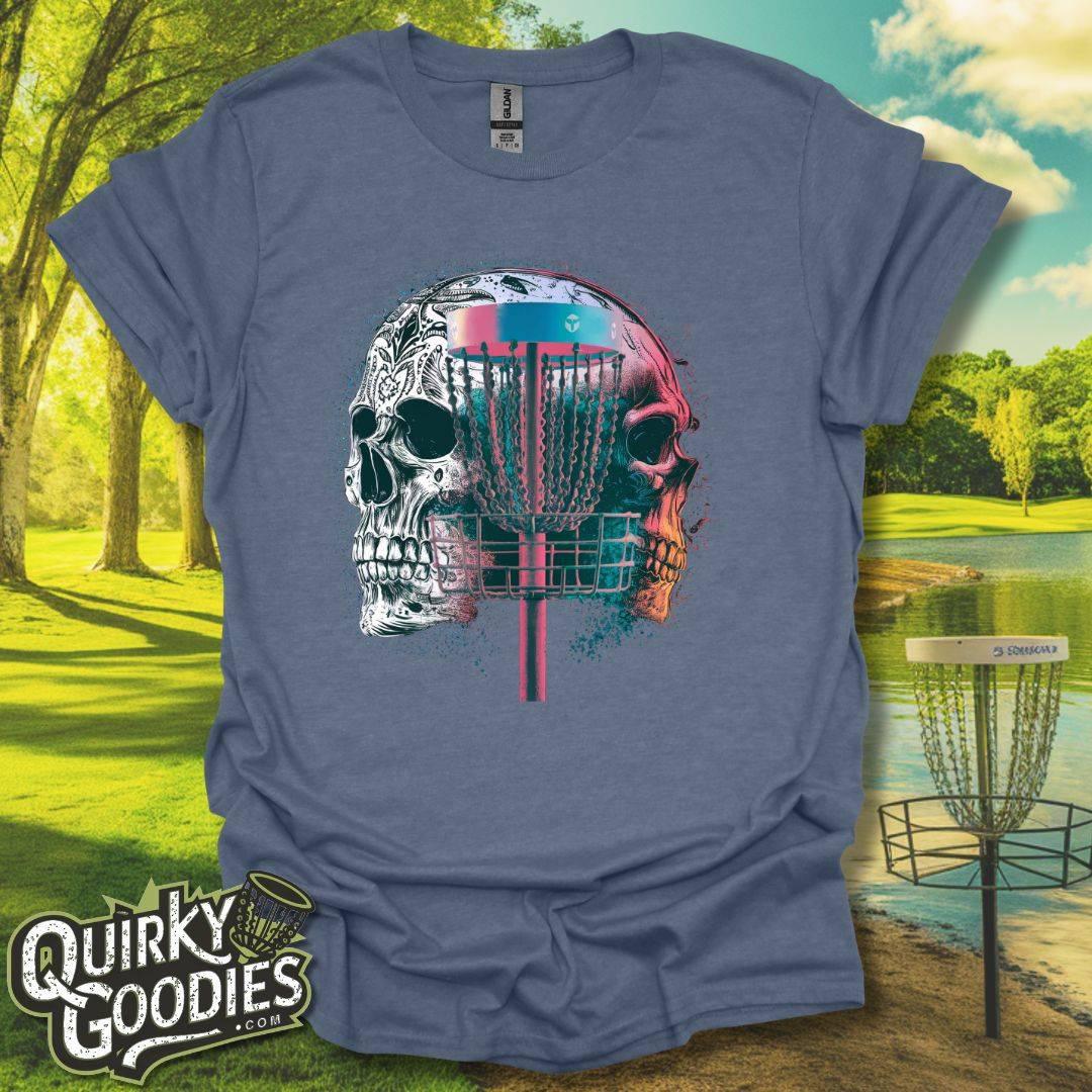 Disc Golf Double Exposure Skull Basket v2 T-Shirt