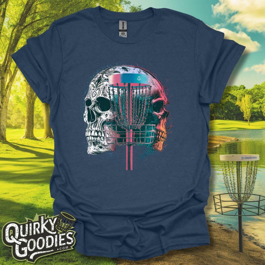 Disc Golf Double Exposure Skull Basket v2 T-Shirt