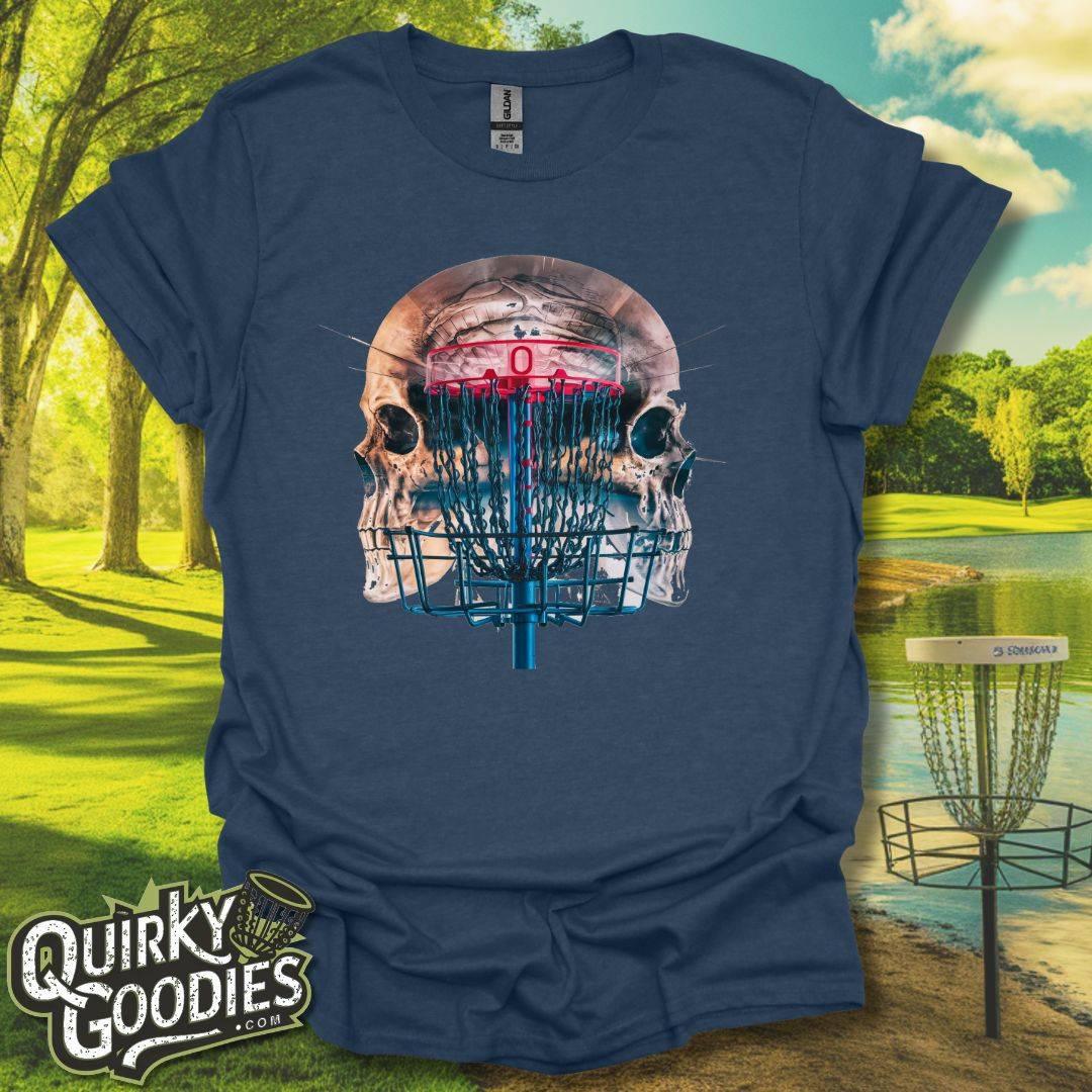 Disc Golf Double Exposure Skull Basket v1 T-Shirt