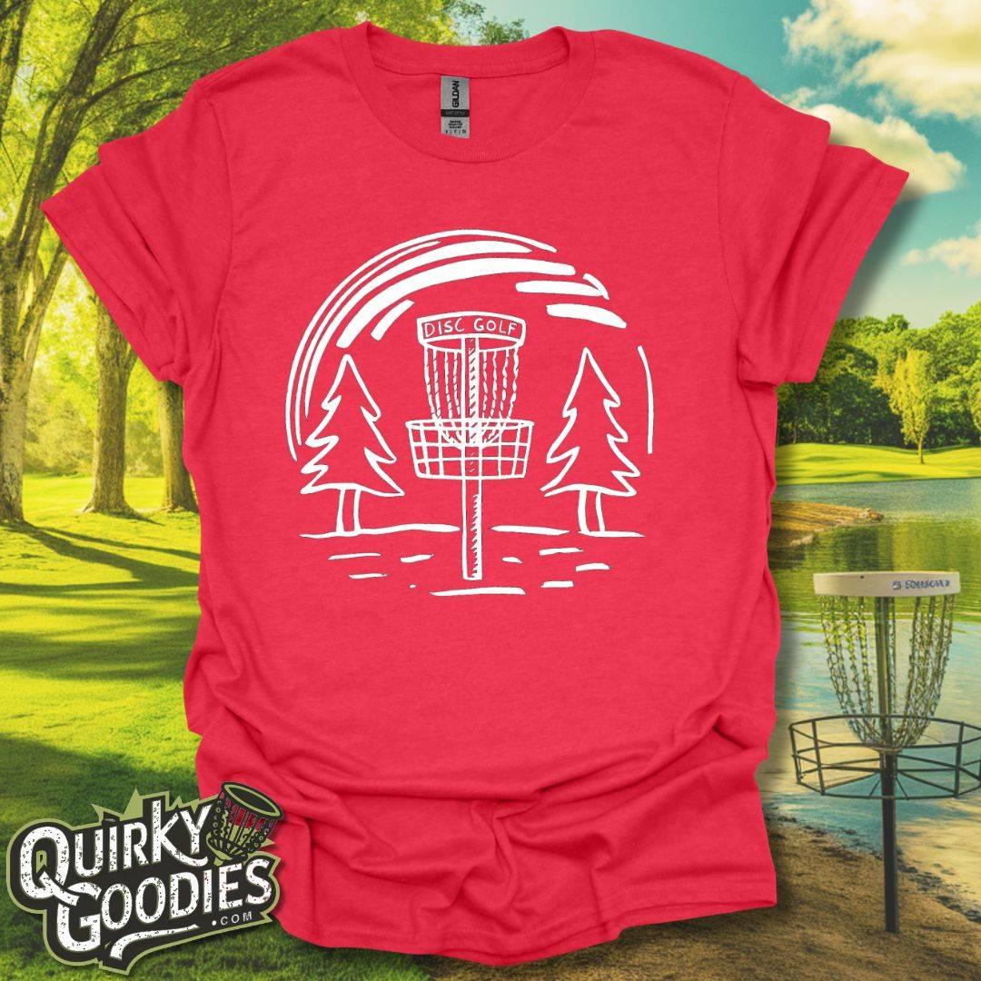 Hand-drawn Disc Golf Basket and Trees T-Shirt