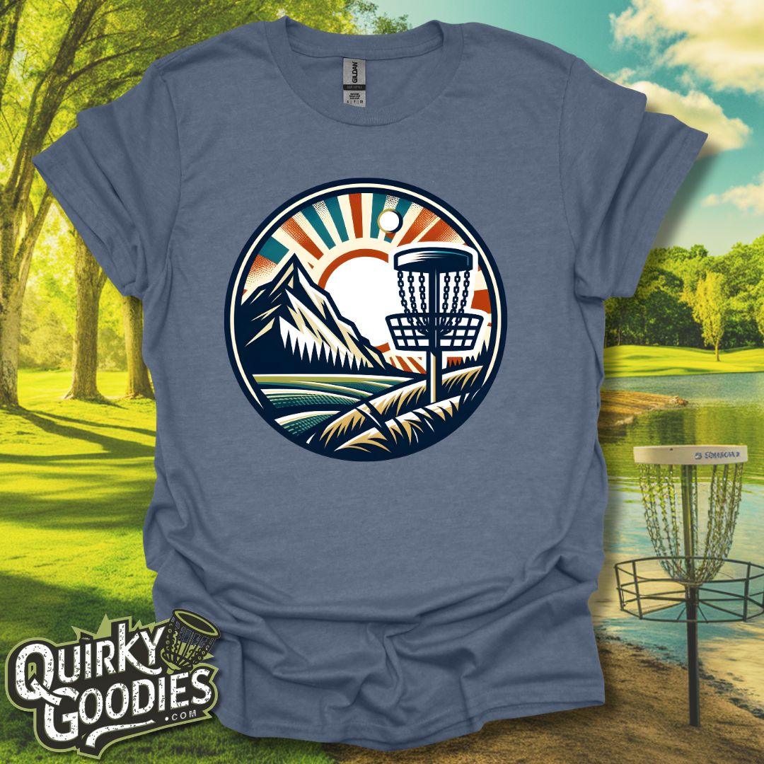 Scenic Disc Golf Shirt - Retro Mountain Scene T-Shirt