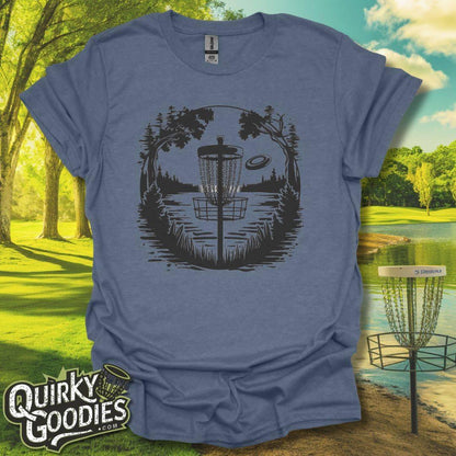 Disc Golf Scene Basket by Lake T-Shirt