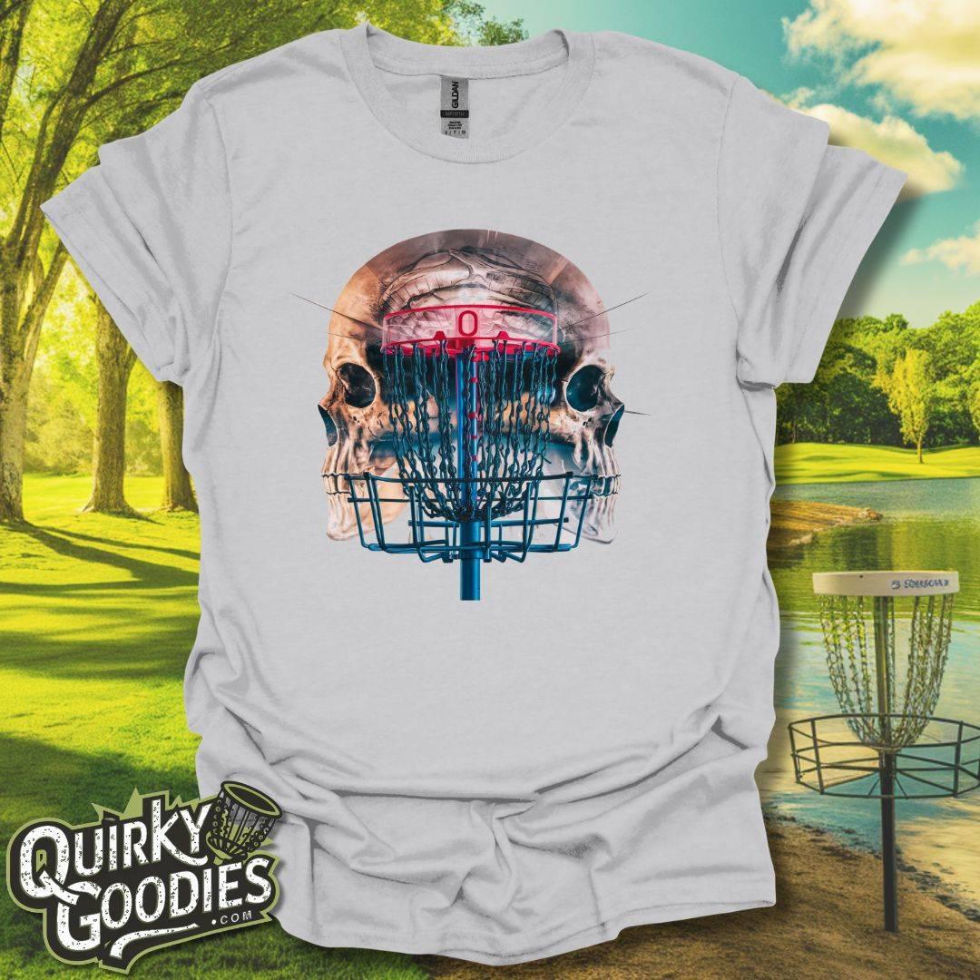 Disc Golf Double Exposure Skull Basket v1 T-Shirt