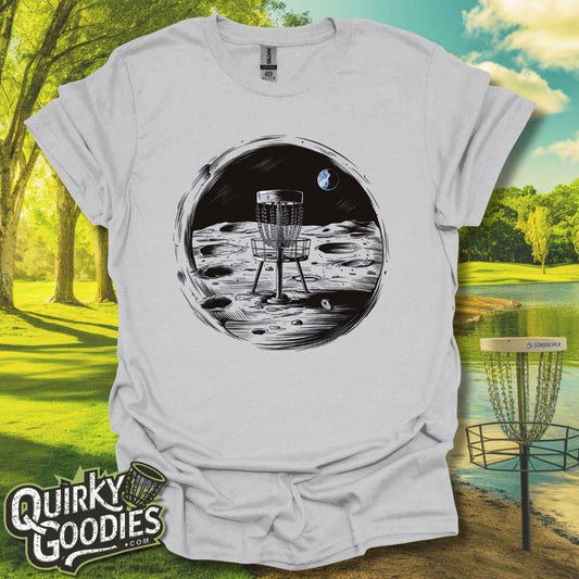 Disc Golf Basket on Moon T-Shirt